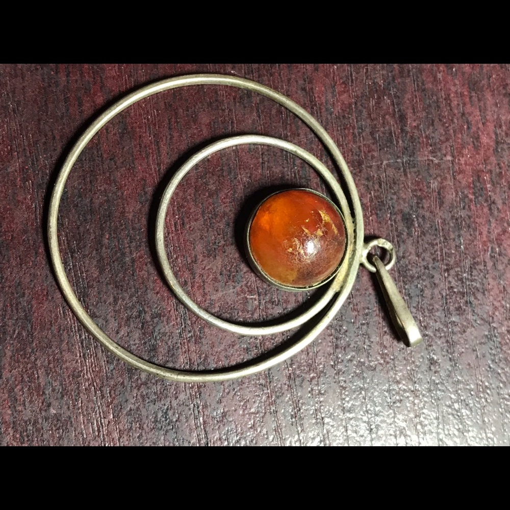 Sterling and amber pendant vintage old pawn